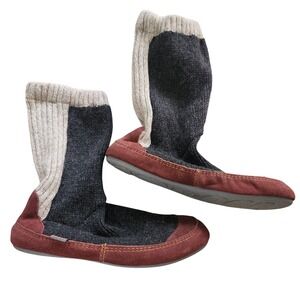 Acorn Slouch Boot Slippers Men 7.5-8.5 Grey Ragg Wool Suede Cloud Cushion Fleece